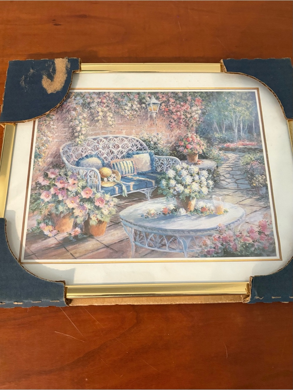 Cottagecore Garden Patio Floral Wall Art Gold Frame 11x8